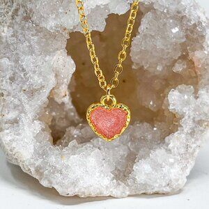 3/$20 14k Gold Watermelon Glitter Resin Heart Charm Handmade Pendant Necklace